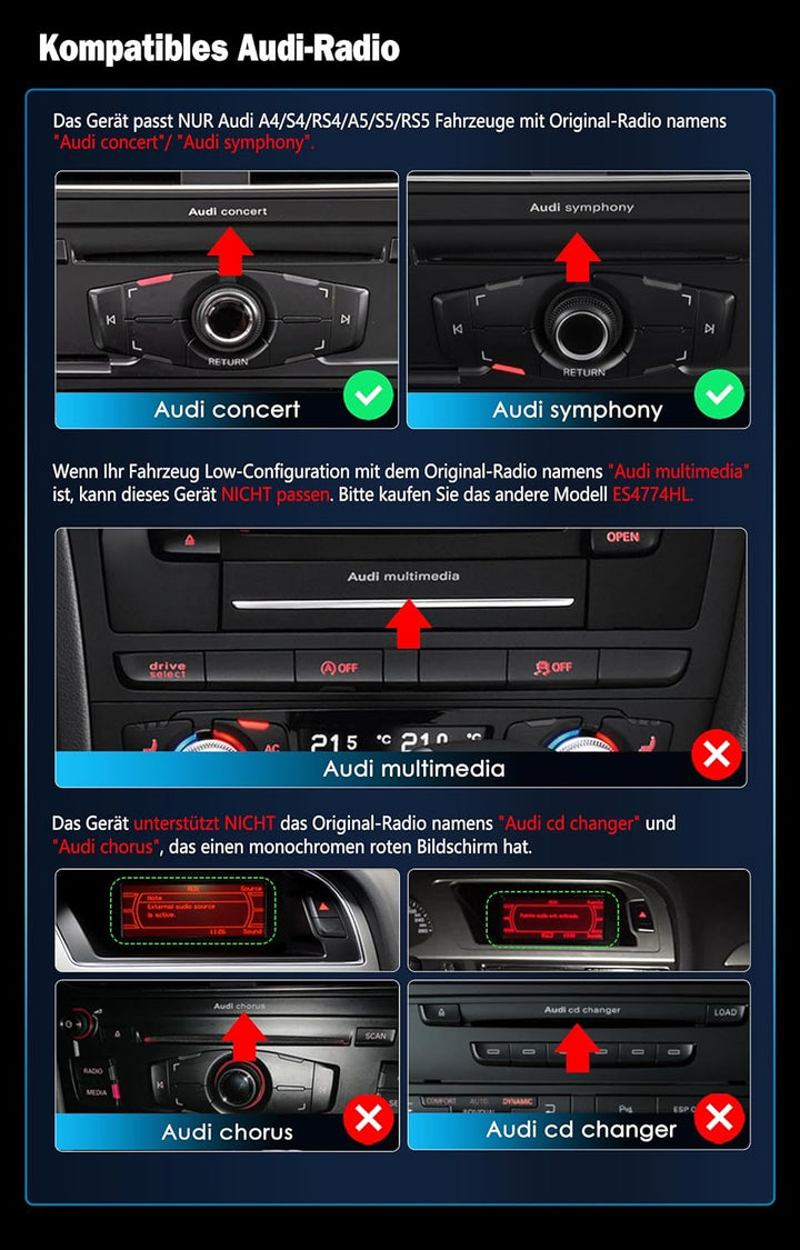 Erisin 12.3 Zoll 8-Kern 8GB+128GB Android 14 Autoradio mit GPS Navigation für Audi A4/A5/B8/S4/S5/RS