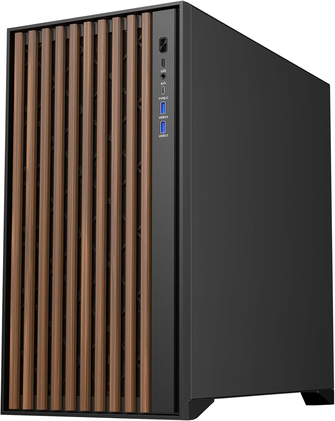 Itek Case Woody - Gaming Tower, ATX, 3x14cm Black Fan, 2xUSB3, Type-C, Wood Front, Temp Glass Side P
