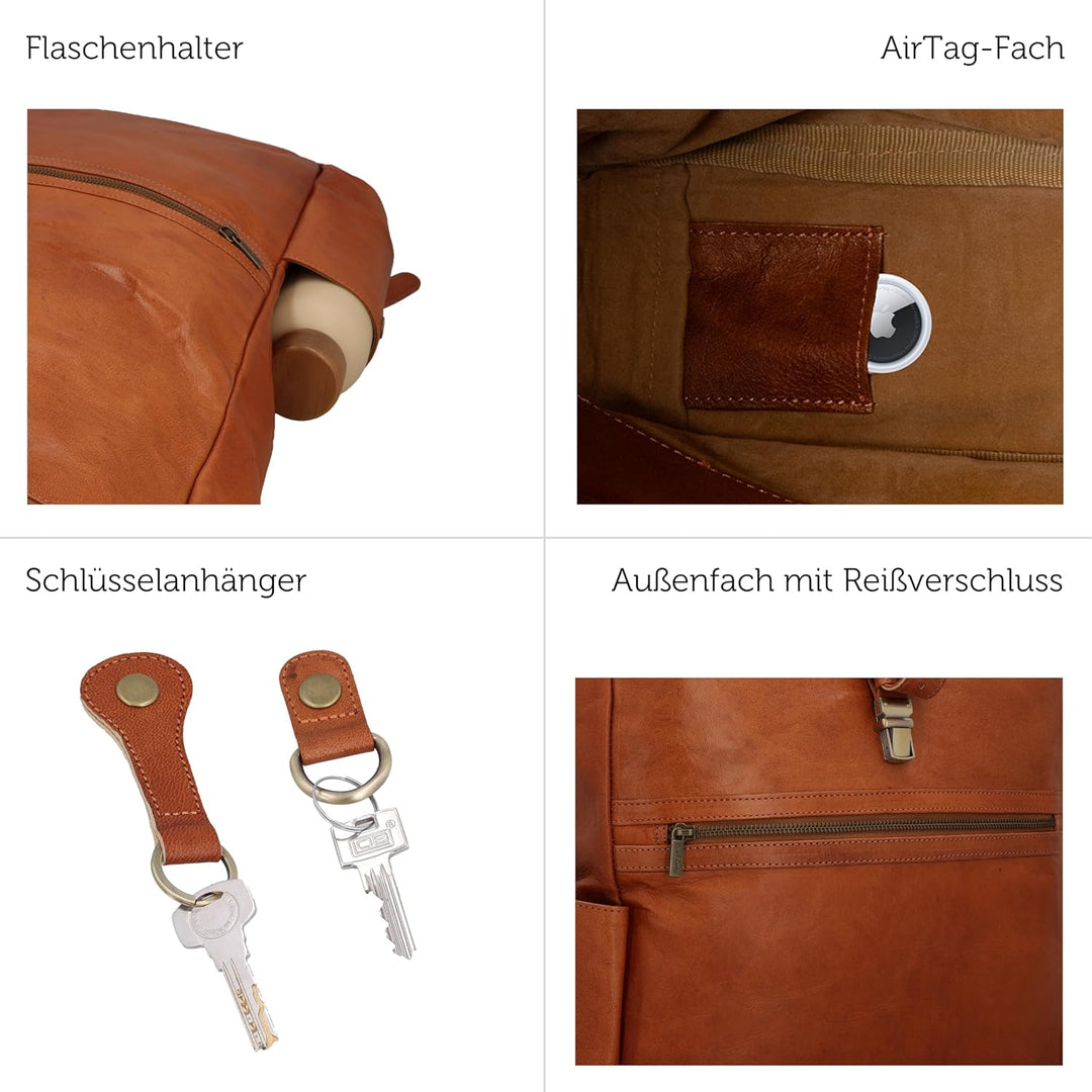 Gusti Leder Rucksack für Damen & Herren - Milo - Rolltop Rucksack Leder Damen & Herren, Lederrucksac