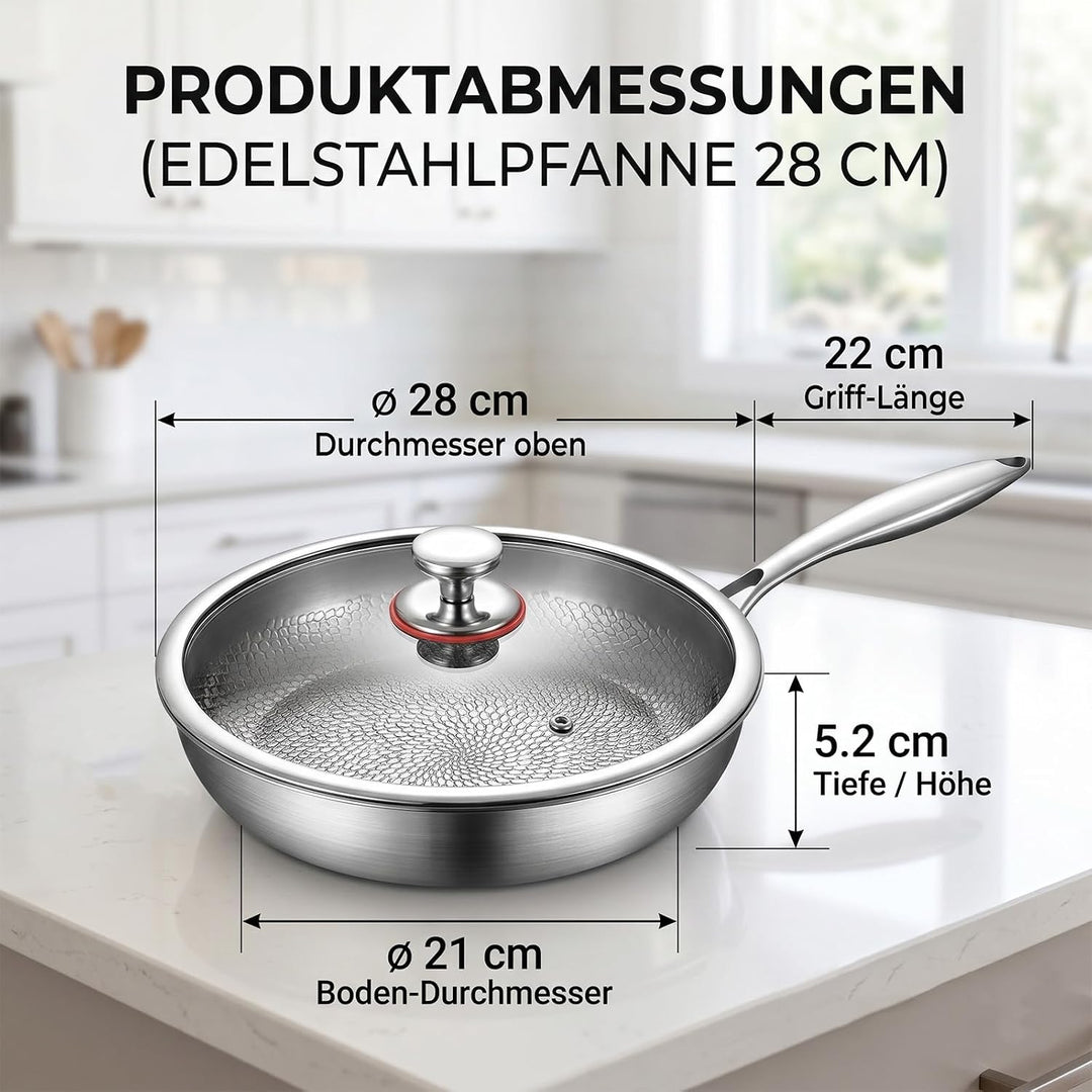 Titan Pfanne, Titan Bratpfanne, 28 CM Titanium Pfanne Unbeschichtet,Titanium Hammered Pan Pro mit De