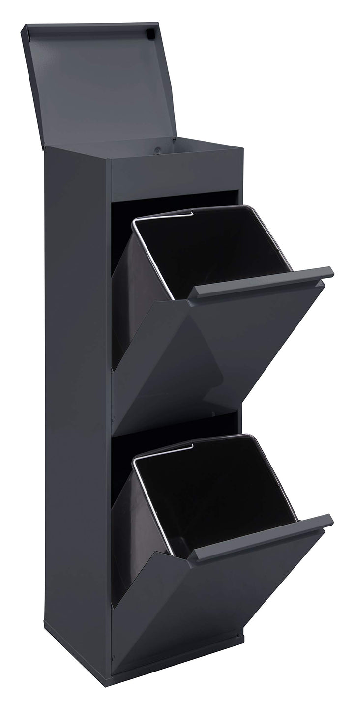 Arregui Top CR224-B Recycling Abfalleimer / Mülleimer aus Stahl mit Aufbewahrungsbox mit Deckel, Mül