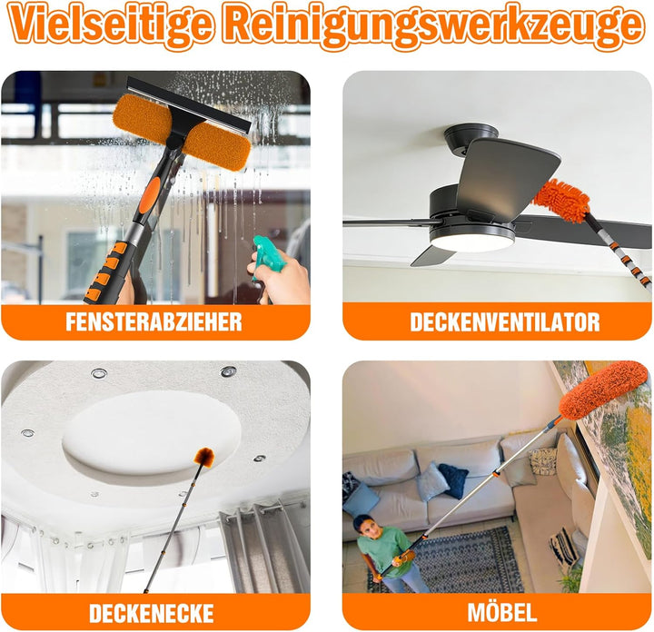3,6M Staubwedel Teleskop Waschbar, Spinnwebenbesen mit Teleskopstiel, Fensterabzieher zum Reinigen v
