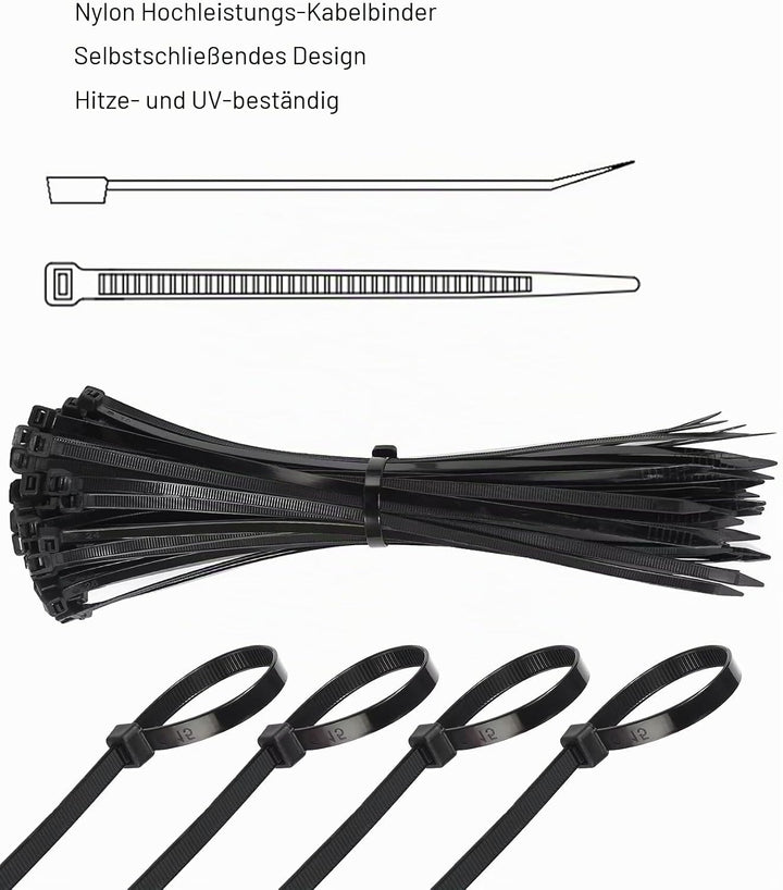 Dicke Kabelbinder, strapazierfähig, 450 mm x 7,6 mm, starke grosse Kabelbinder, schwarz mit 22 kg Zu