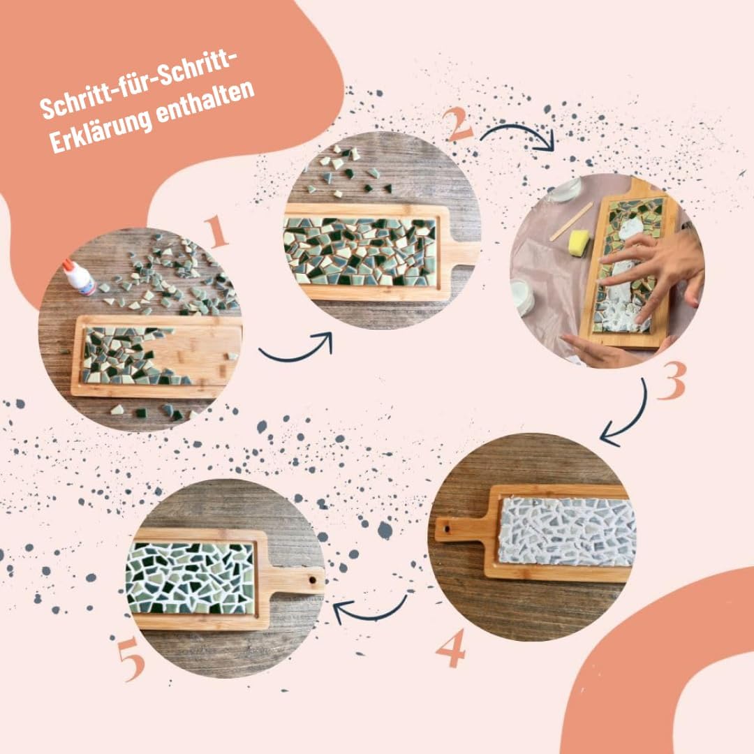 Little Creations - DIY Mosaik Bastelset Erwachsene Grün | 1x Servierplatte &amp; 4x Untersetzter | Kompl