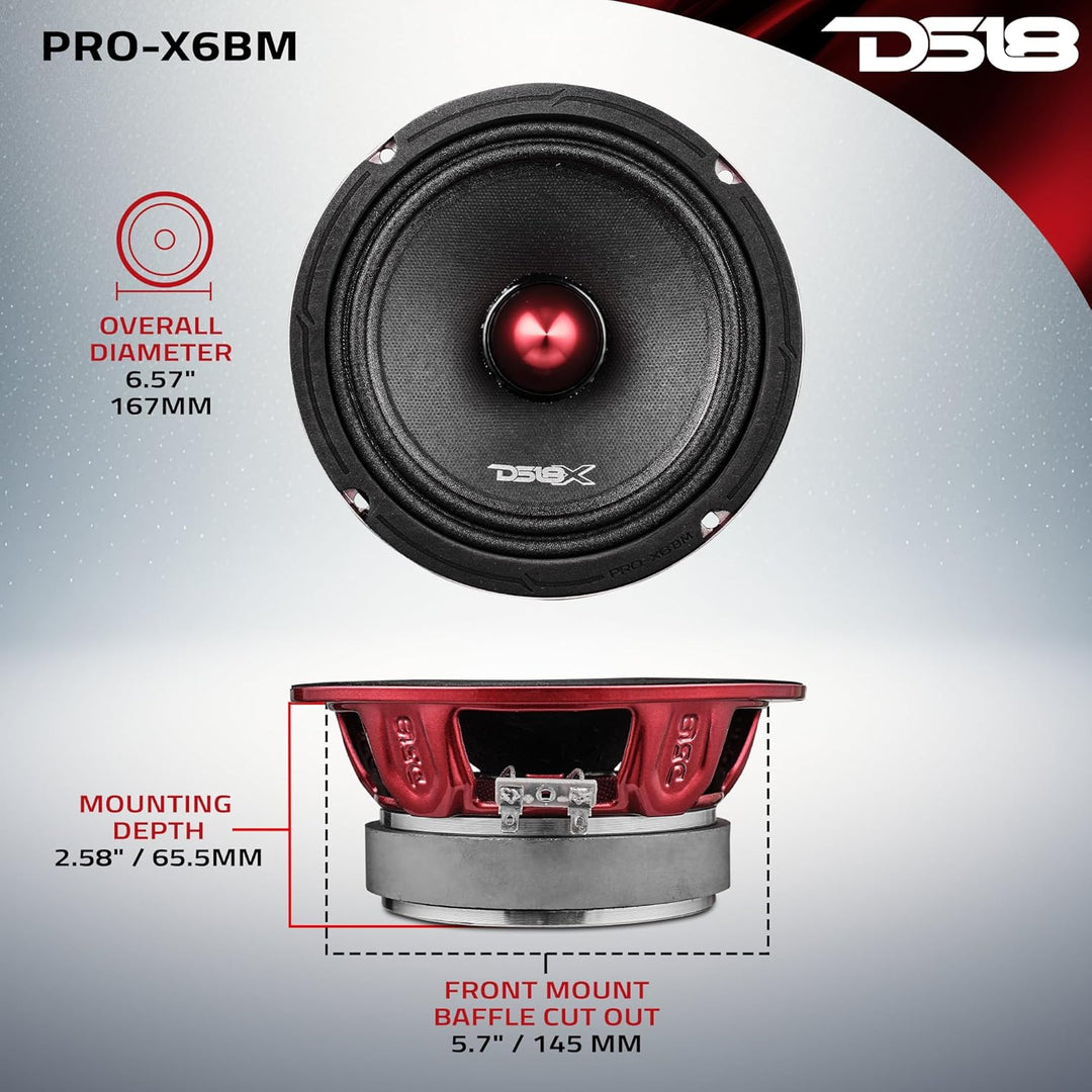 DS18 PRO-X6BM Auto-Mitteltöner, 16,5 cm, 500 W, 8 Ohm, Bass-Lautsprecher 8 Ohm 16,5 cm, 8 Ohm 16,5 c