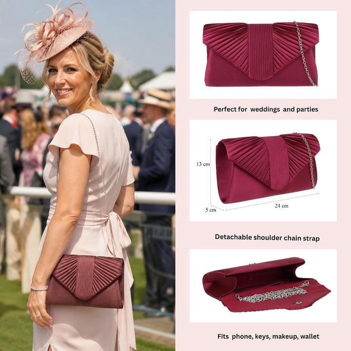 Girly Handbags Damen Clutch aus plissiertem Satin Burgund, Burgund