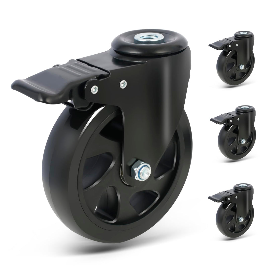 Möbelrolle mit Bremse, 125mm Lenkrollen mit M12 Rückenloch, Transportrollen Doppellager mit 360-Grad