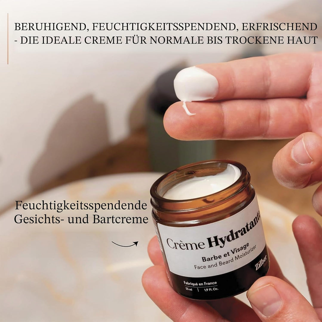 ZilberHaar - Bartpflege-Set für Männer - 1 Bartbürste Regular + 1 Bartbalsam + 1 Feuchtigkeitscreme