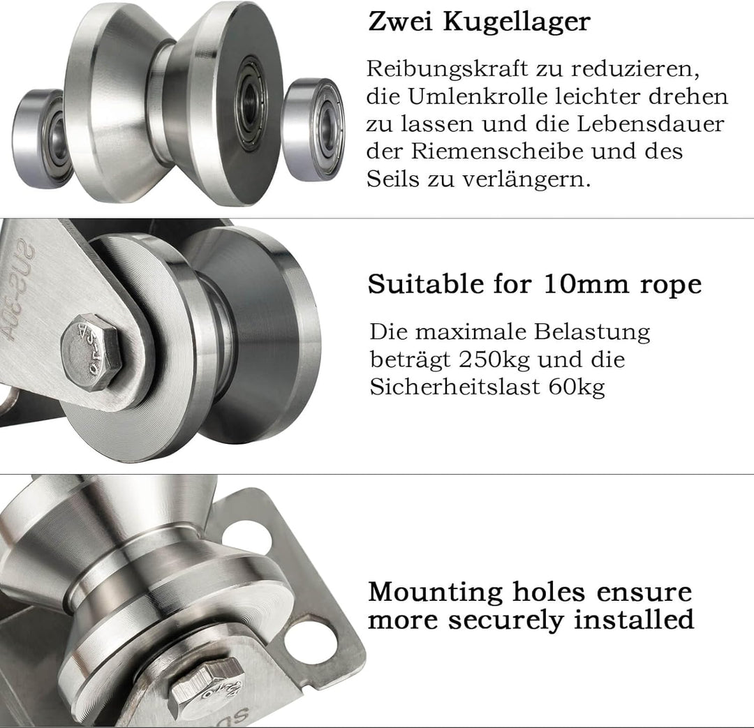 32mm Umlenkrolle Stahlseil, V Typ Umlenkrollen für Seile, Seilrolle mit 2 Kugellager | 2 Stück 2 32m