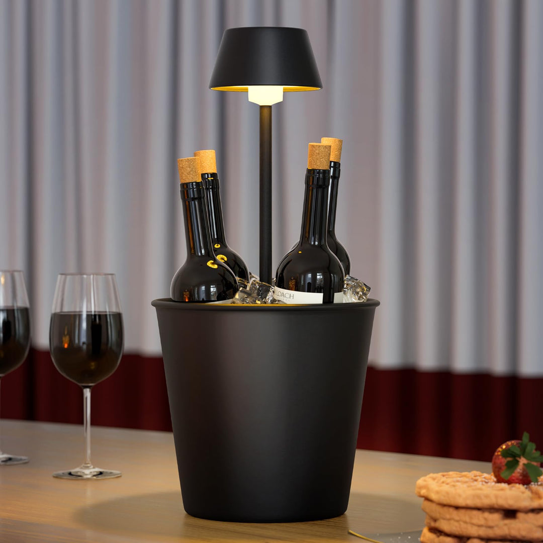 FUYO LED Eiskübel mit Warmlicht – 2-in-1 Tischlampe & Kühler, Spritzwassergeschützt für Champagner/W