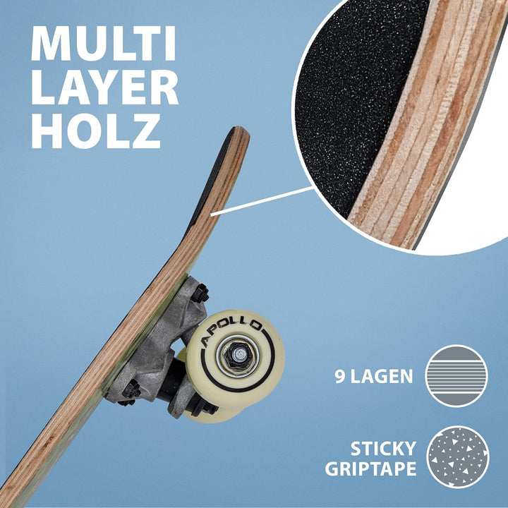 Apollo Kinder Skateboard, kleines Komplett Board mit ABEC 3 Kugellagern und Aluminium Achsen, Coole