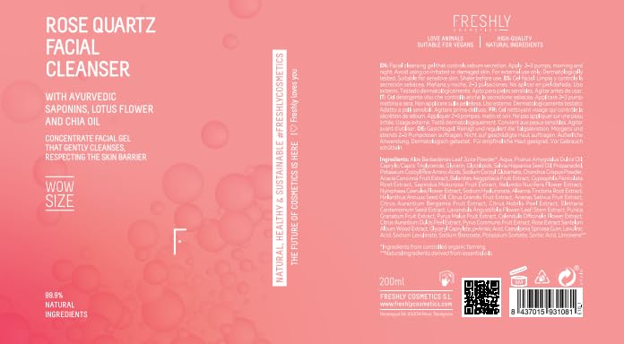 Milde Gesichtsreinigung 99,9% natürlich Rose Quartz Facial Cleanser (200 ml), 200 ml