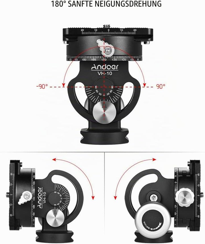 Andoer Stativ Kugelkopf Doppelter Panorama Kopf Vogelbeobachtung Fotografie Kopf mit Quick Release P