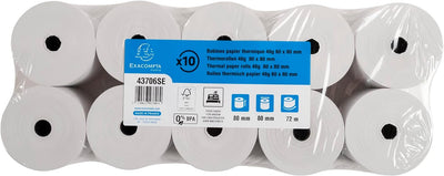 Exacompta 43706SE 10er Pack Thermopapierrollen 1-lagig, Breite: 80mm, Länge 72m, Durchmesser Kern: 1