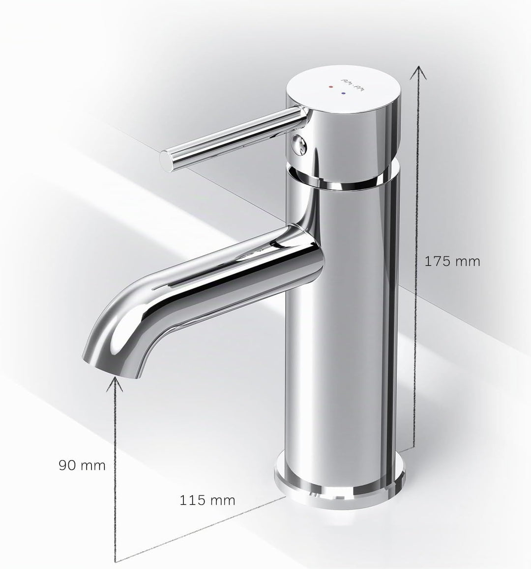 Wasserhahn Bad, Waschtischarmatur mit Klick-Ablaufgarnitur Chrom, Badarmatur aus Messing, Waschbecke