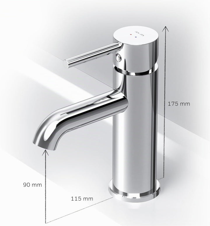 Wasserhahn Bad, Waschtischarmatur mit Klick-Ablaufgarnitur Chrom, Badarmatur aus Messing, Waschbecke