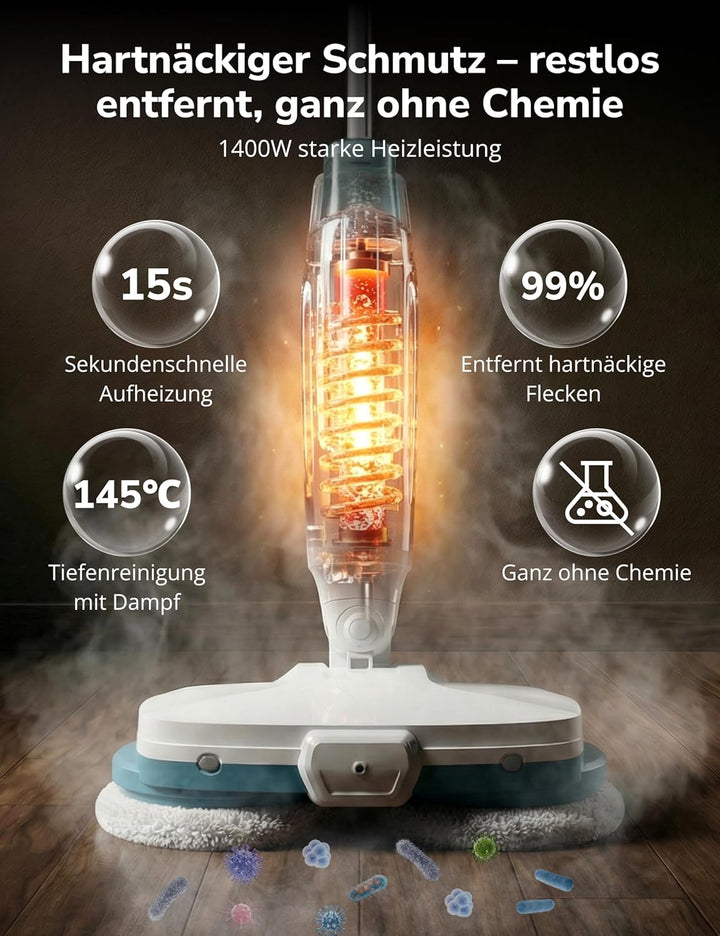 Dampfreiniger 10-in-1 mit Handgerät, 15s Schnellaufheizung, 2 Dampfstufen & Sprayfunktion, 500 ml Ta