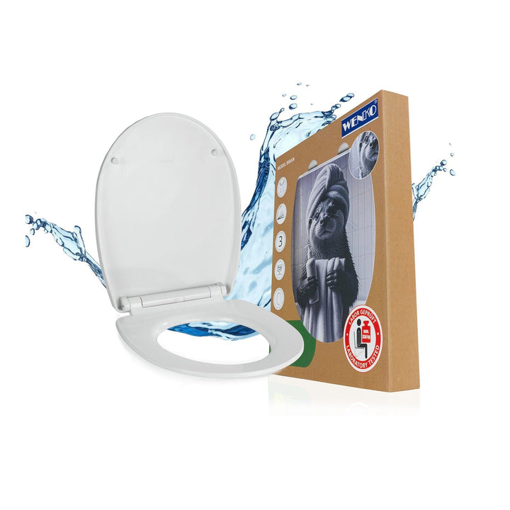 WENKO WC Sitz Mod. Biban, Toilettendeckel mit Absenkautomatik, Relief-Druck und Otter-Motiv, hohe Be