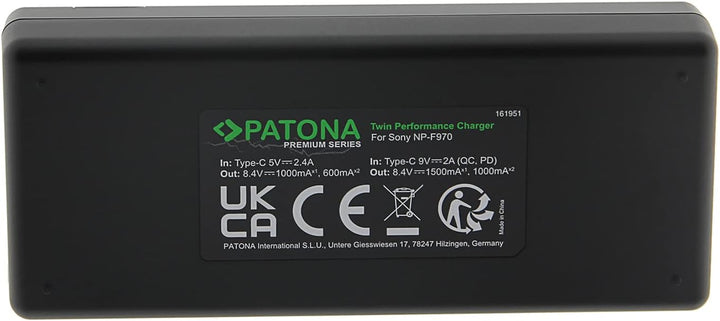 PATONA NP-F550 NP-F570 NP-F750 NP-F970 NP-F990 usw. PD Performance Akku Ladegerät (1500mA), USB-C Mi
