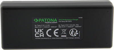 PATONA NP-F550 NP-F570 NP-F750 NP-F970 NP-F990 usw. PD Performance Akku Ladegerät (1500mA), USB-C Mi