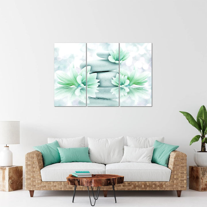Runa Art Wandbilder Blumen Feng Shui Bild XXL Wohnzimmer Schlafzimmer Grün Wasser Steine 120 x 80 cm