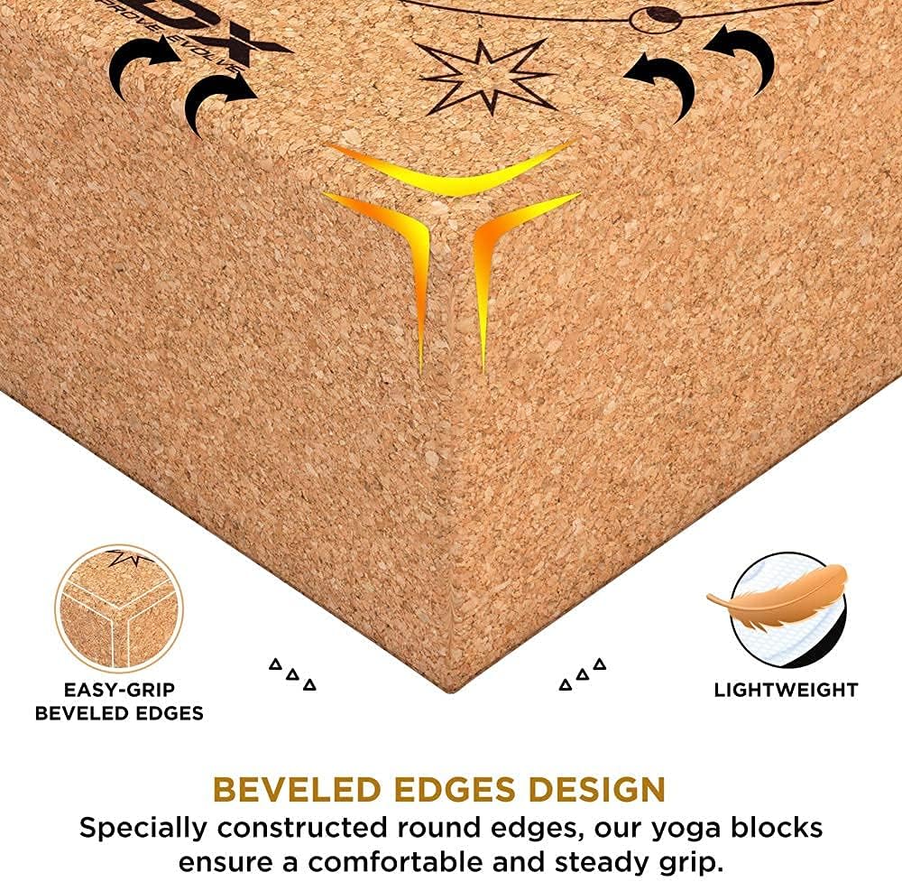RDX Yoga Cork Block Set, High Density Eva Schaumstoff Rutschfester Blöcke, Leichtes Yogaklotz für Kö