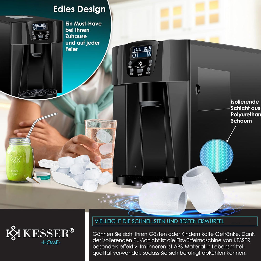 KESSER® Eiswürfelbereiter | Eiswürfelmaschine Edelstahl | 100W Ice Maker | 12 kg 24 h | 2 Würfelgrös