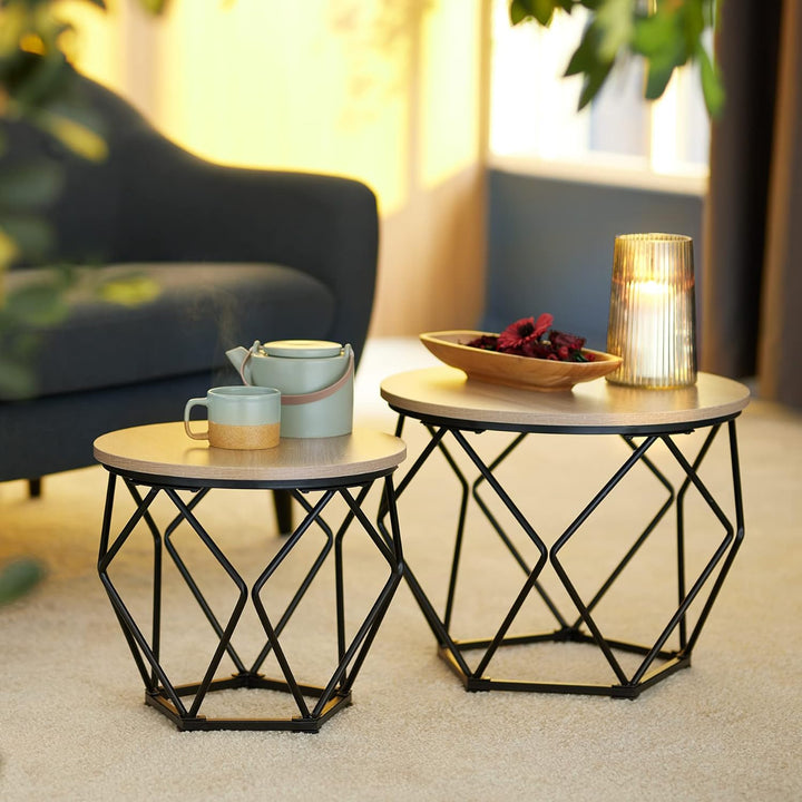 tectake Couchtisch 2er Set, Beistelltisch in Diamantform, Industrie-Design, für Wohnzimmer Schlafzim