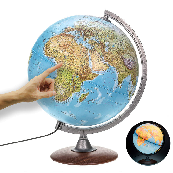 ORBIT Globes & Maps - Leuchtglobus - 30cm Globus mit Holzfuss, Kartenbild 2023 physikalisch / politi