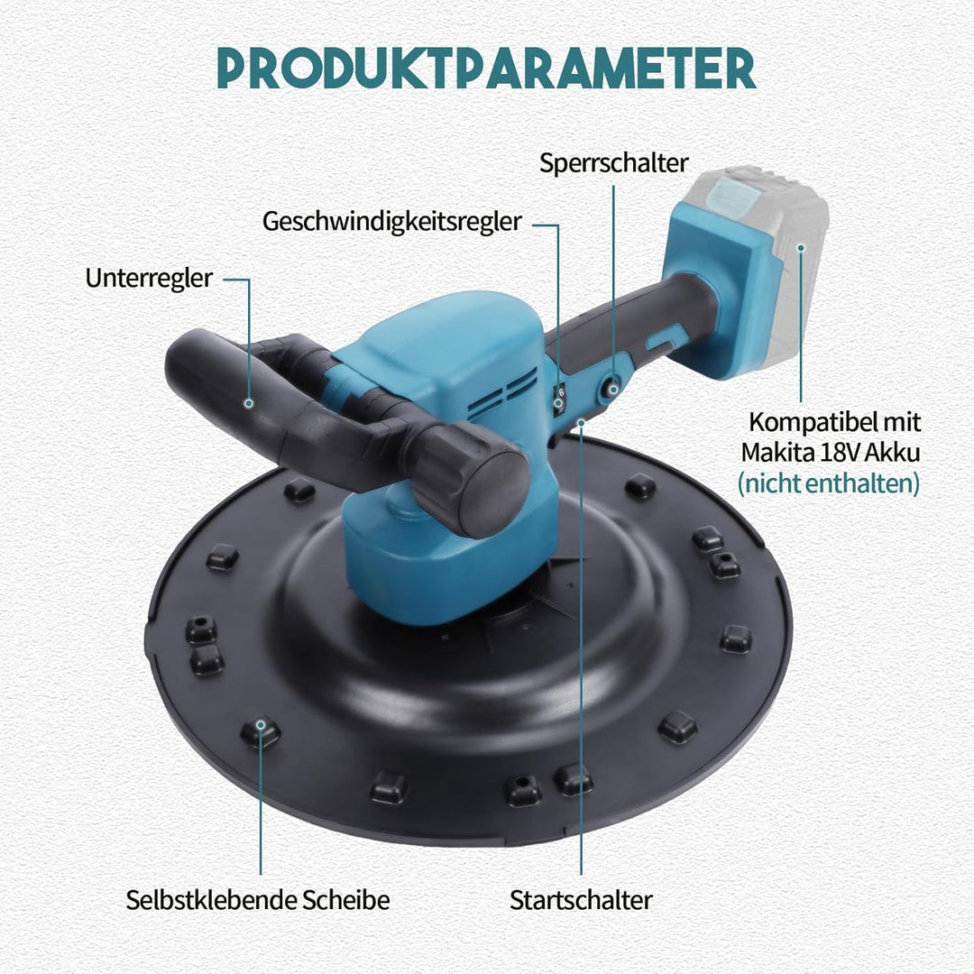1680W Elektrische Wandglättmaschine Kompatibel mit 18V Akku Multifunktionales Putzwerkzeug mit Rührs