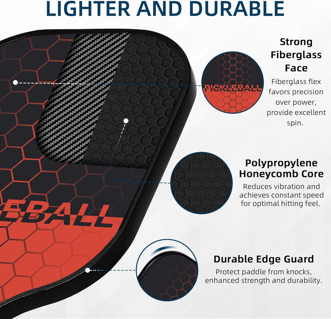 Pickleball Set, Pickleball Schläger mit Fiberglas Oberfläche Pickle Ball Paddles mit 4 Bällen Ausrüs