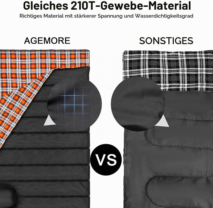 Baumwollflanell-Doppelschlafsack für Camping, Wandern oder Wandern. Queen Size 2 Person wasserdichte