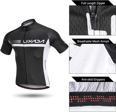 Lixada Radtrikot Set, atmungsaktiver Fahrradanzug Kurzarm Fahrradhemd + 3D gepolsterte Trägerhose, s