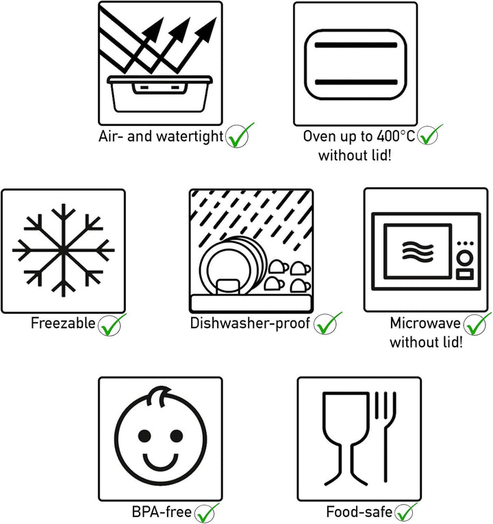 Grizzly Frischhaltedosen Glas 4 er Set rechteckig Vorratsdosen mit Deckel 1 x 370, 1 x 640, 1 x 1040