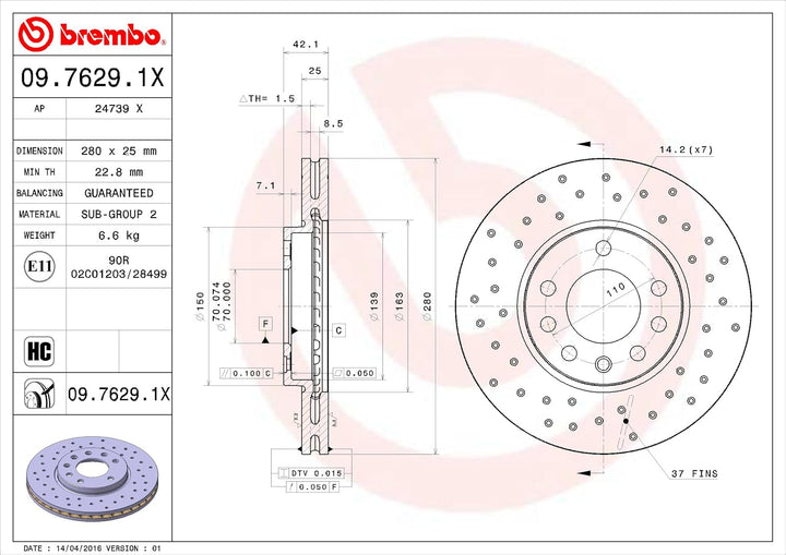 BREMBO 09.7629.1X Bremsscheiben