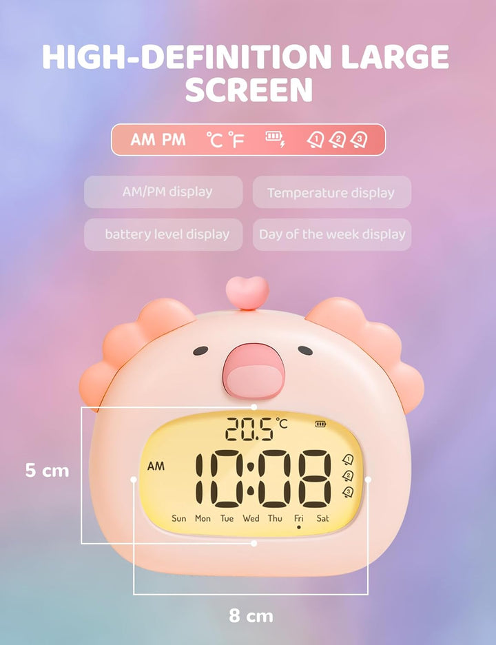IHALO Cute Axolotl Kinderwecker, Nachttischwecker mit Nachtlicht, digitales LED-Display, 3,15 Zoll,
