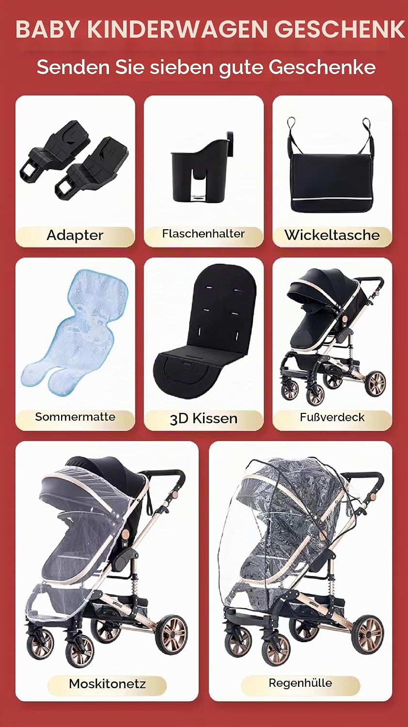 GLOKID Kinderwagen 3 in 1,Reisesysteme, Buggy mit Umkehrbarem Zwei-Wege-Schub,Babywanne Buggy&amp;Sports