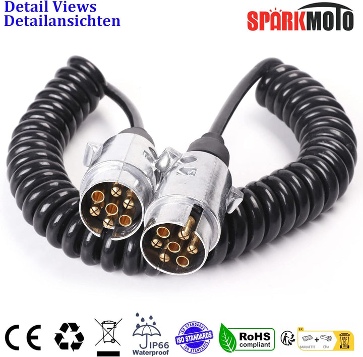 2.6M Anhänger Verlängerungskabel 7 polig mit 2 Metall Anhänger Stecker,Spiralkabel Anhänger Verbindu