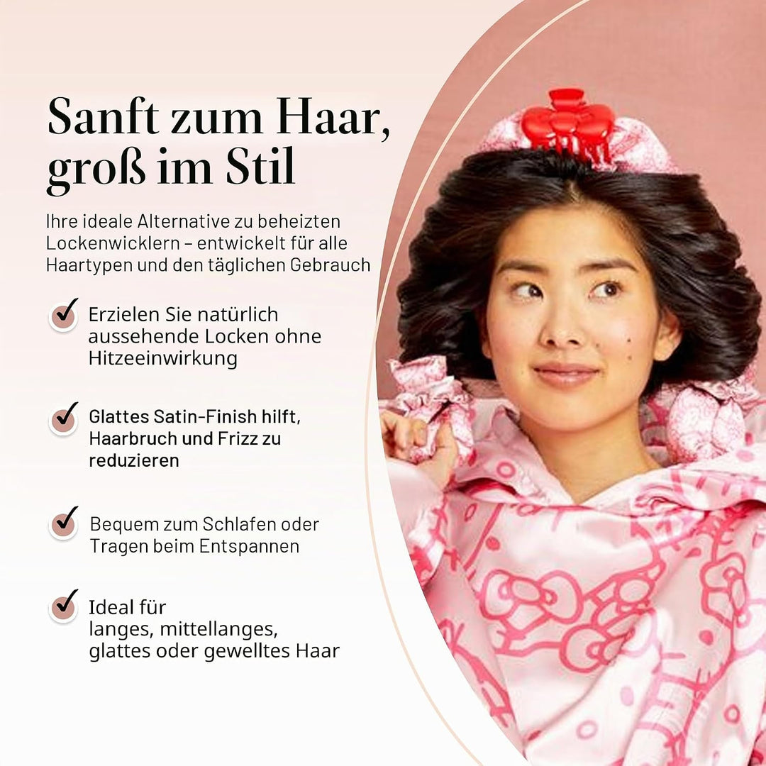 Hello Kitty x Kitsch Jumbo-Lockenset für die Nacht, hitzefreier Lockenwickler, Lockenstab für weiche