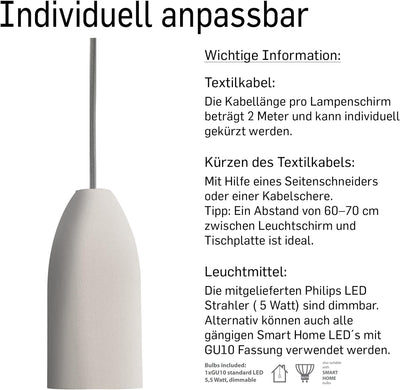 Buchenbusch urban design Pendelleuchte 3-flammig light edition, Beton Deckenlampe hängend mit Textil