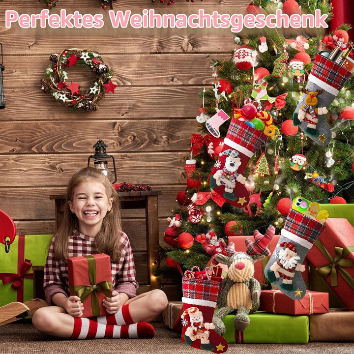 Lonsien Nikolausstrumpf gross 4 STK Weihnachtsstrumpf Geschenkbeutel Nikolausstiefel Personalisiert