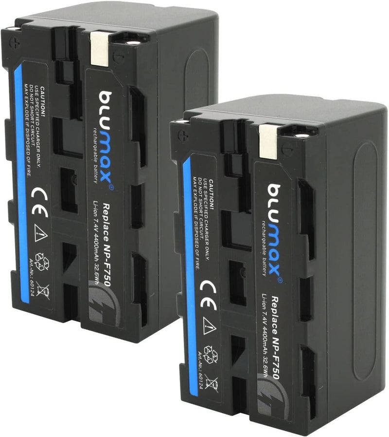 2X Blumax Akku kompatibel mit Sony NP-F750 / NP-F550 / NP-F970 / NP-F960 / NP-F570 | 4400mAh - (Blac
