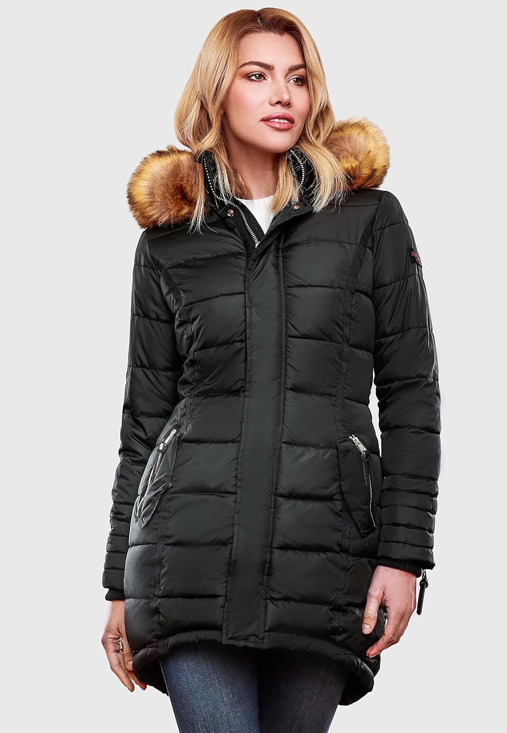 Navahoo Damen Warmer Winter Steppmantel Papaya XS-XXL M Schwarz, M Schwarz