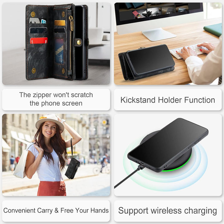 UFinetech 2-in-1 Samsung Galaxy S20 Plus Hülle Handy Tasche Leder TPU Flip Magnetisch Ständer Karten