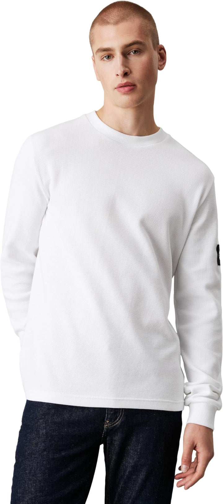 Calvin Klein Jeans Herren Badge Waffle Ls Tee L/S Strickoberteile L Bright White, L Bright White