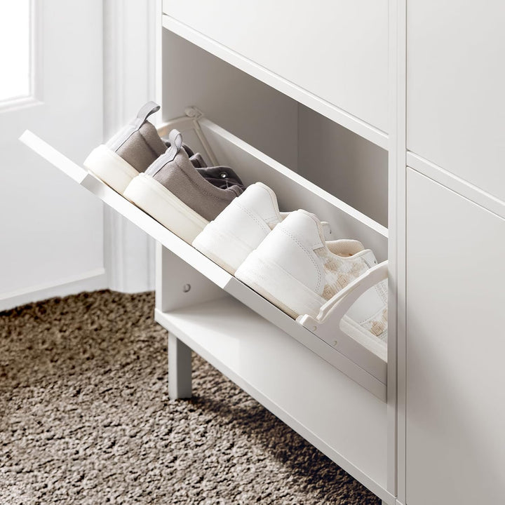 SoBuy Schuhschrank schmal mit 3 Klappen Platzsparender Schuhkipper Hoch Kommode Schuhregal geschloss