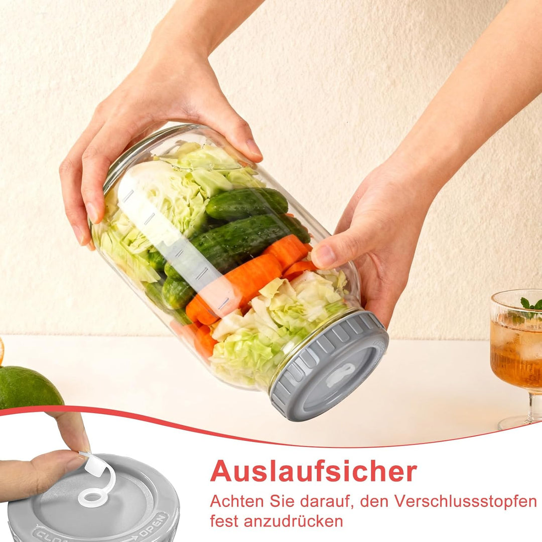 Fermentierglas 2 Stück 2L, Kimchi Behälter mit Luftschleuse, Fermentationsglas Breiter Mund Fermenti