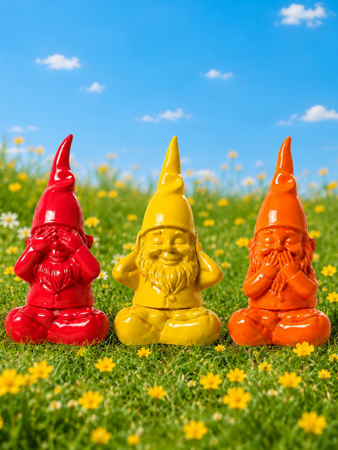 Pommerntraum® | 3er Set Gartenzwerge Zwergfiguren Nichts Sehen Hören Sagen | Zwerge Dekozwerge Garte