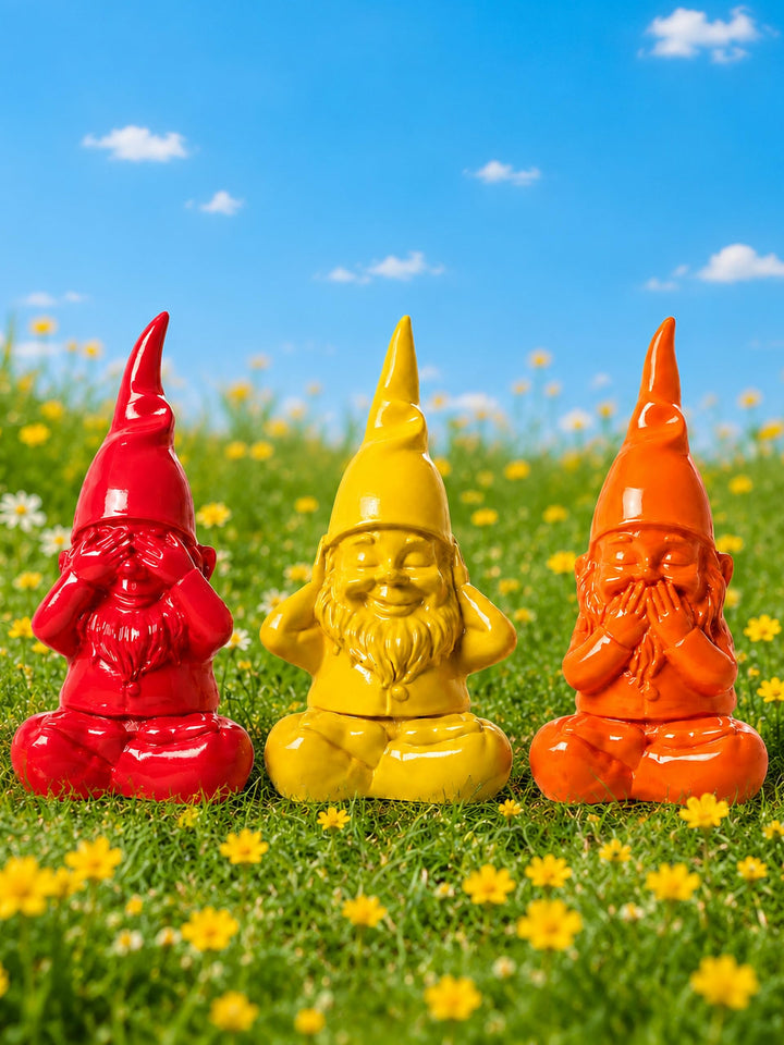 Pommerntraum® | 3er Set Gartenzwerge Zwergfiguren Nichts Sehen Hören Sagen | Zwerge Dekozwerge Garte