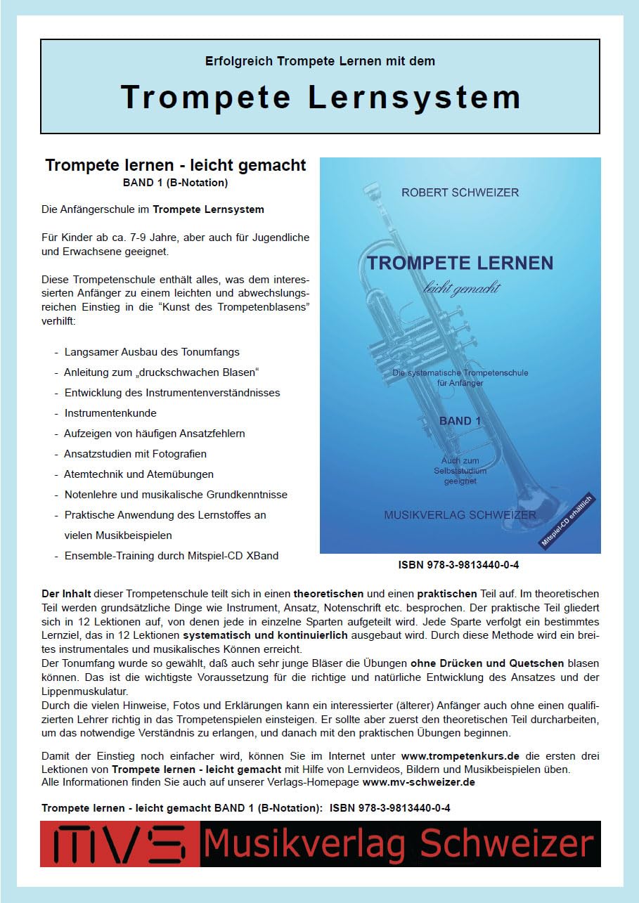 Trompete lernen leicht gemacht, Band 1: Trompetenschule für Anfänger, Spiralbindung